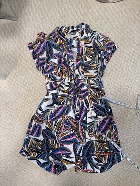 Boden White Multi-Color Tropical Leaf Print Jumpsuit